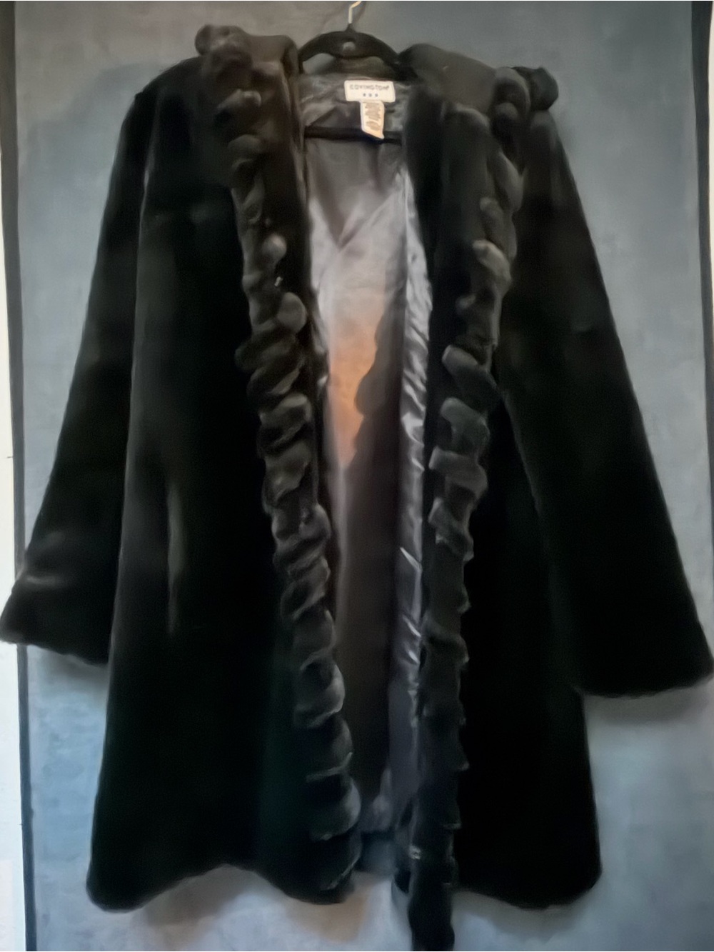 Covington Black Faux Fur Ruffle-Trim Open Coat
